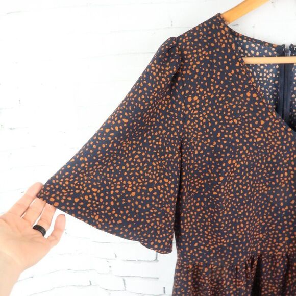 ANN TAYLOR FACTORY BLUE & ORANGE PRINT BUTTERFLY SLEEVE V NECK DRESS SIZE 4 - Picture 5 of 8